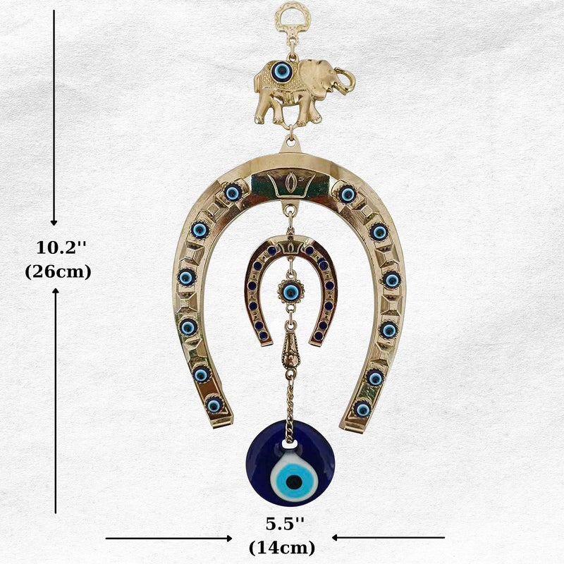 Erbulus Turkish Silver Horse Shoe Blue Evil Eye Wall Hanging Ornament with Elephant - Turkish Nazar Bead Amulet â€“ Home Protection and Good Luck Charm Gift in a Box - Image 2